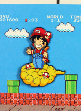 潮设会联名 JuanC  七龙珠孙悟空马里奥胸针 珐琅金属ins徽章别针