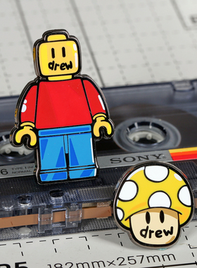 潮设会原创 drew胸针乐高积木徽章马里奥蘑菇别针ins珐琅高档饰品