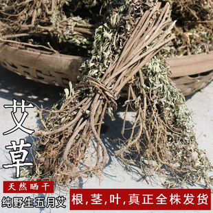 野生干五月艾农家自晒整棵带根干艾草艾叶草月子泡澡泡脚驱蚊500g