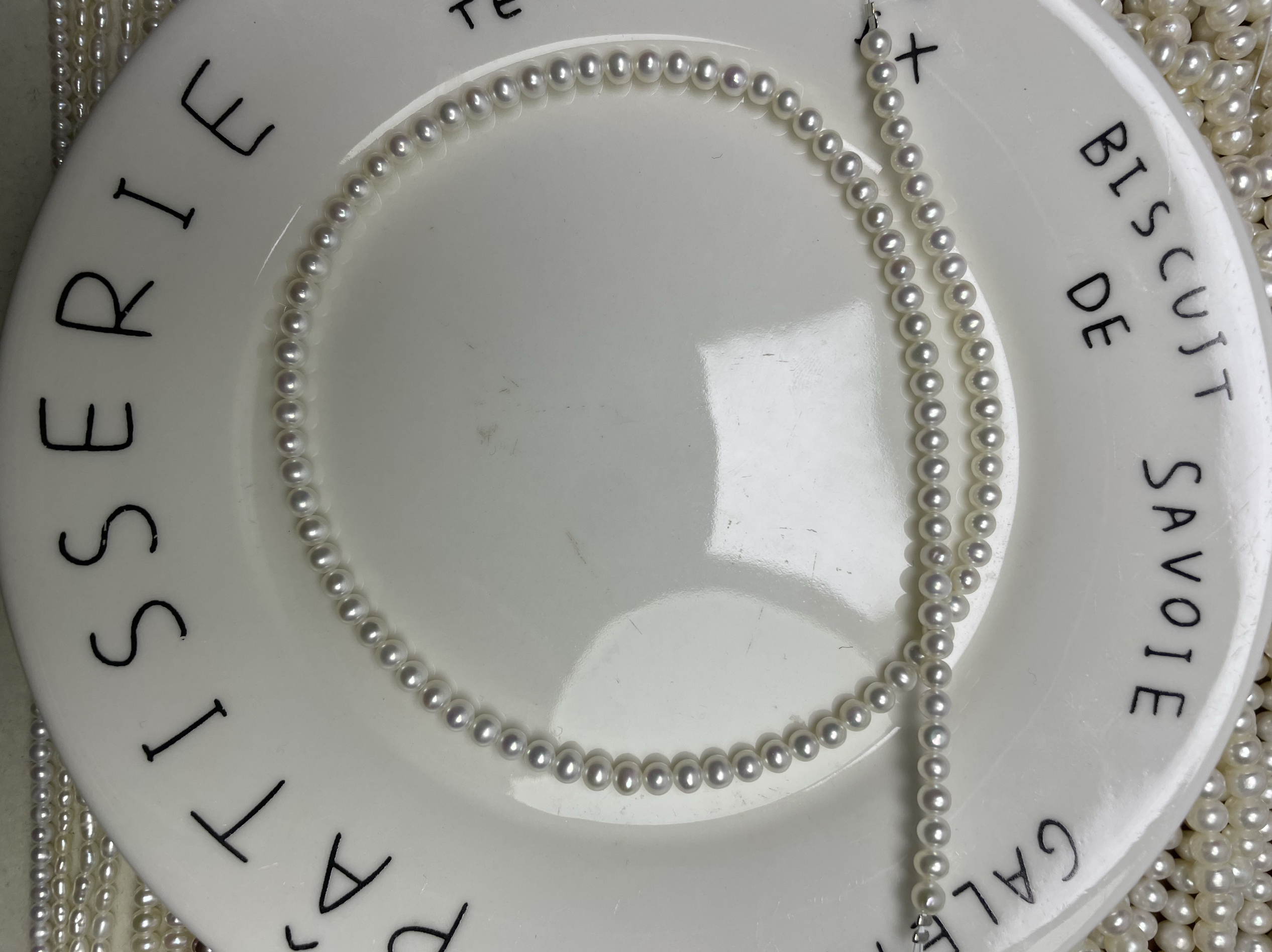 3.5-4mm天然淡水有核ak白色强光微瑕39cm半成品diy项链手链