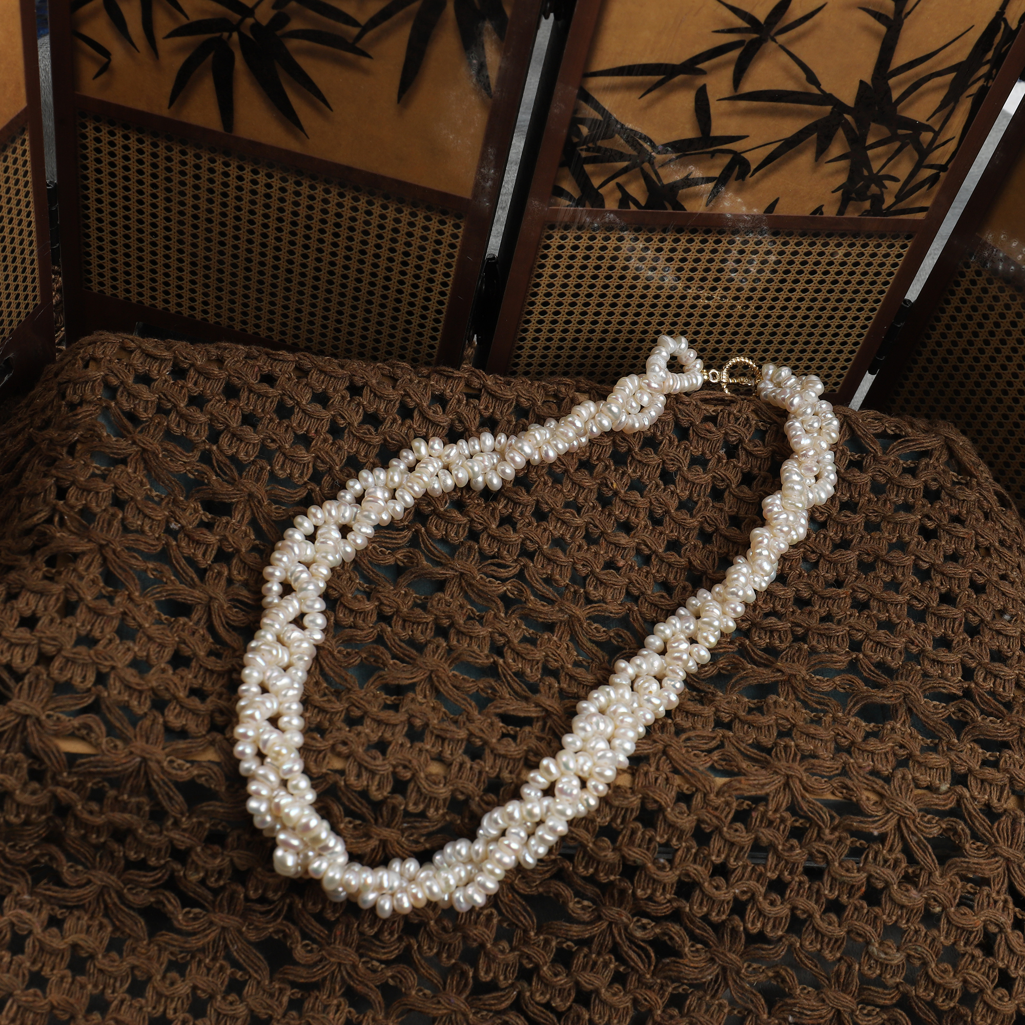 天然淡水珍珠三股麻花链扁珠时尚多层缠绕项链串珠锁骨链毛衣链