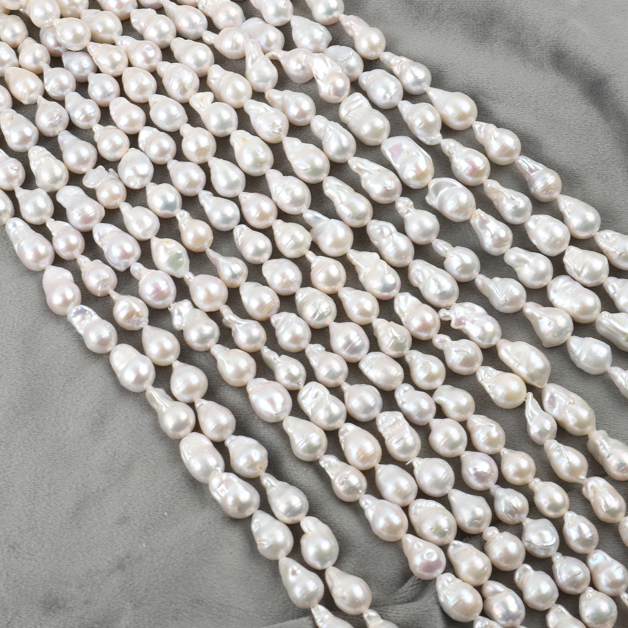 天然淡水珍珠项链白色10mm巴洛克小巴水滴异形珍珠串珠DIY散颈饰