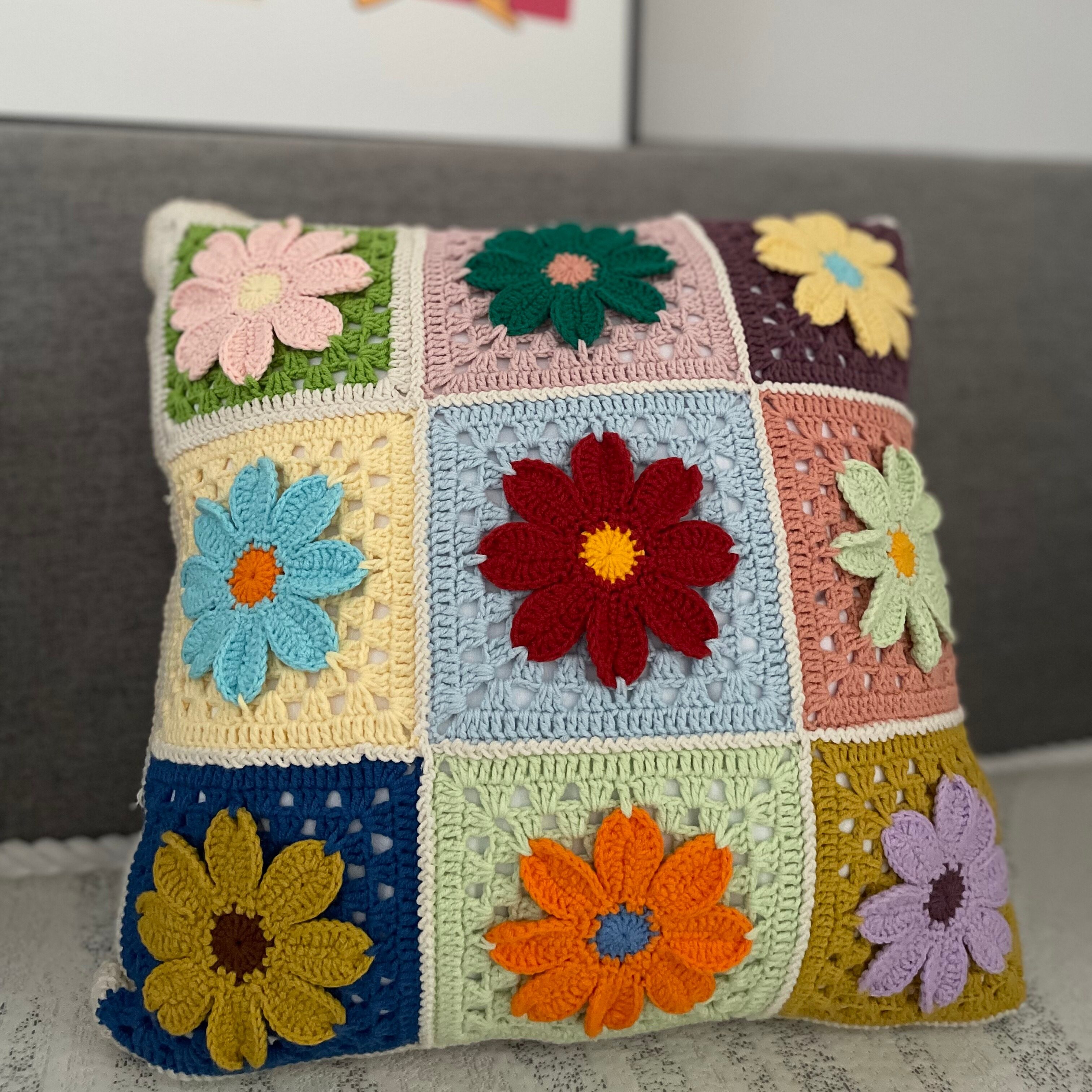 成品手工编织格桑花抱枕套