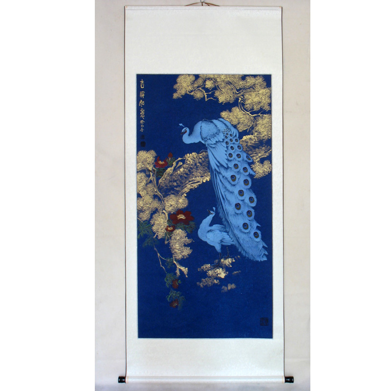 名家手绘孔雀花鸟画吉祥富贵国画四尺竖幅玄关走廊客厅装饰挂画图片