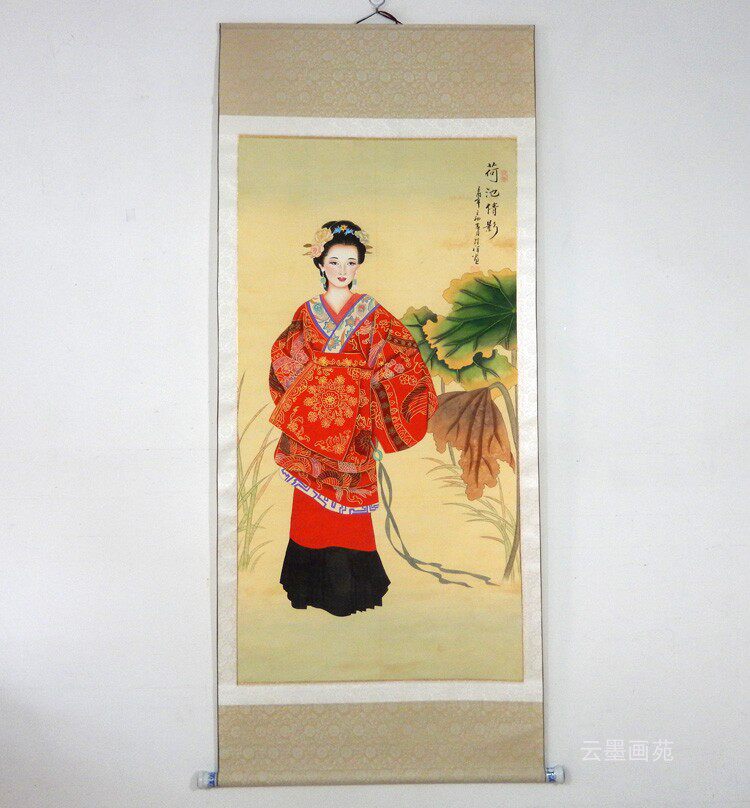 手绘国画客厅卧室装饰画工笔画古代美女人物画竖幅仕女图已裱卷轴