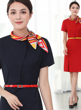 海航空姐制服职业装连衣裙女气质售楼部客服工作服红灰蓝三色东航
