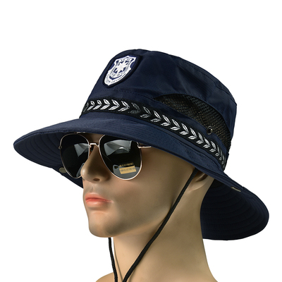 保安帽子夏季网眼透气黑色圆边帽