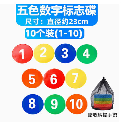 软式平面标志碟圆形盘足球训练标志物数字地垫地标号码23cm 30cm