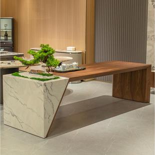意式轻奢北美胡桃木茶桌岩板奢石高级感会所茶室办公室客厅泡茶台