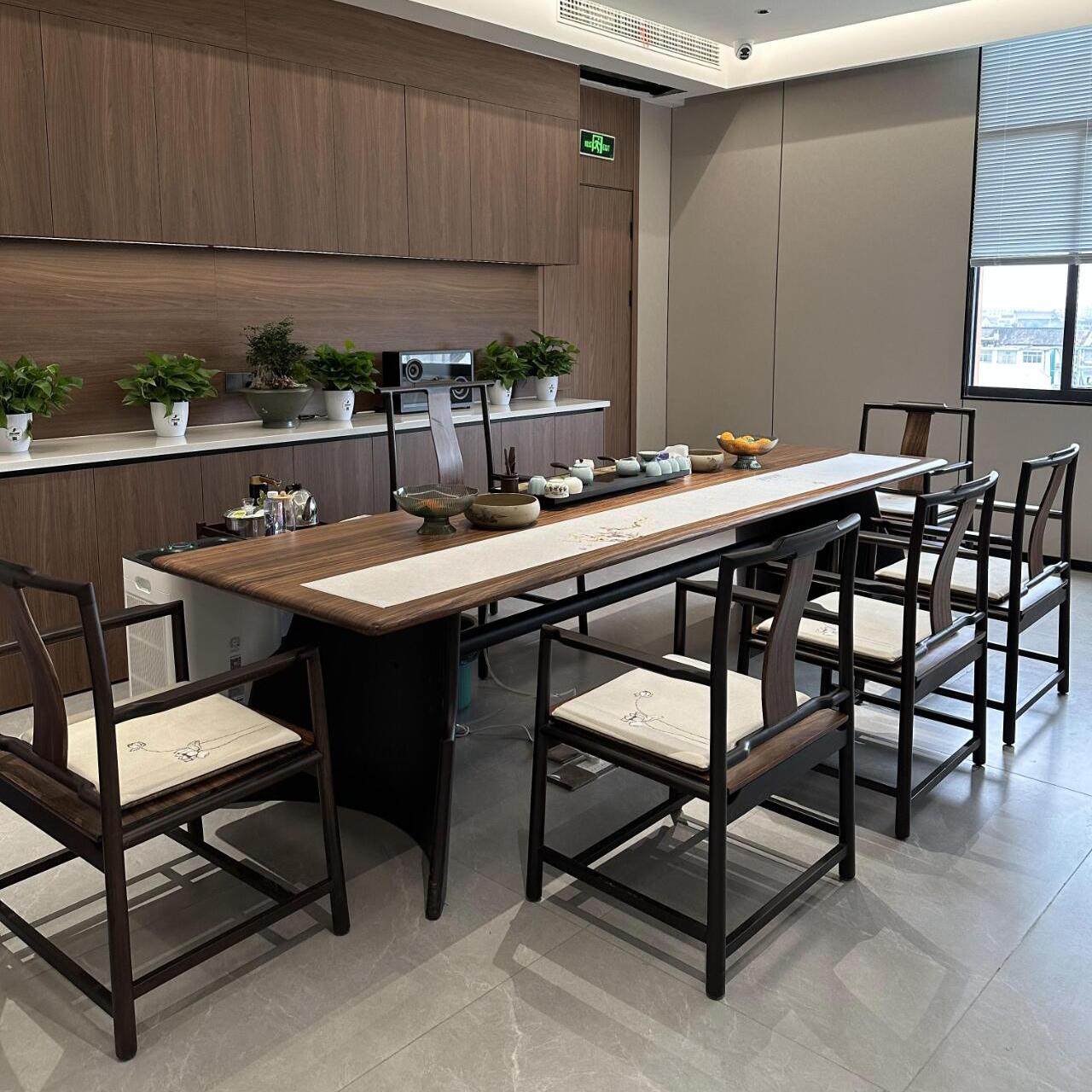 新中式茶桌椅组合禅意功夫茶台胡桃木大板桌简约办公室实木泡茶桌