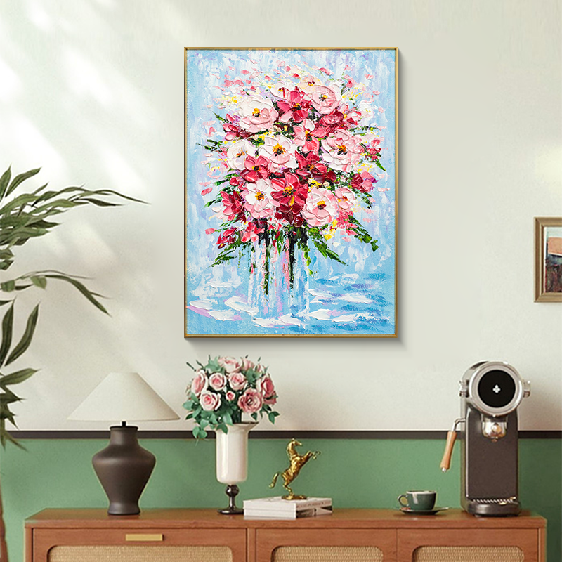 手工油画餐厅背景墙装饰画杜鹃牡丹花卉轻奢客厅挂画卧室花6080图片