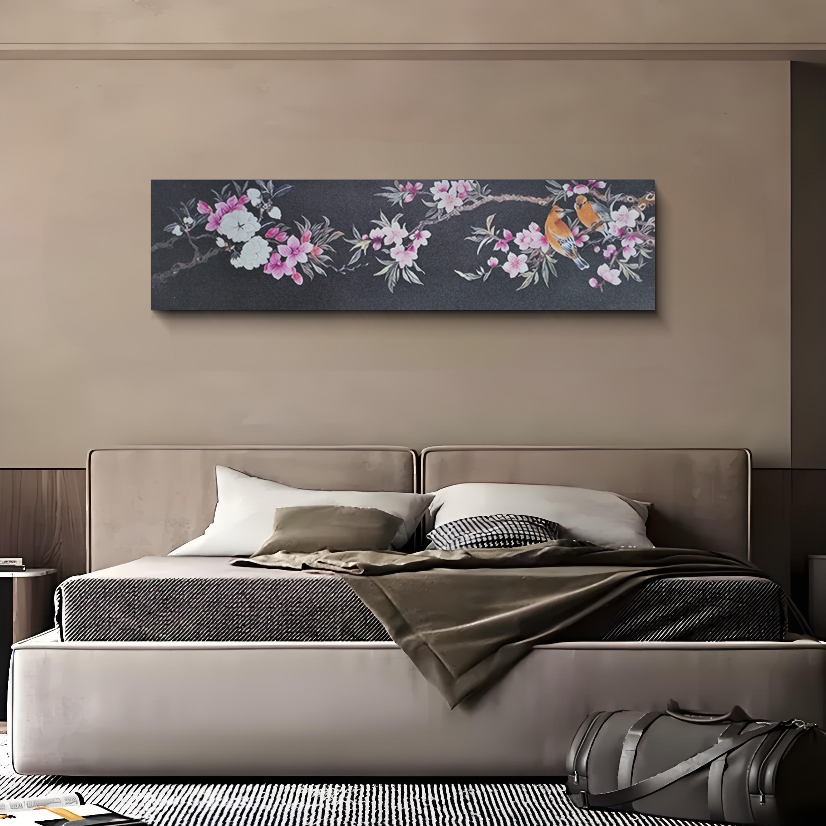新中式喜鹊梅花晶瓷装饰画复古风格客厅沙发背景墙挂画花鸟40150图片