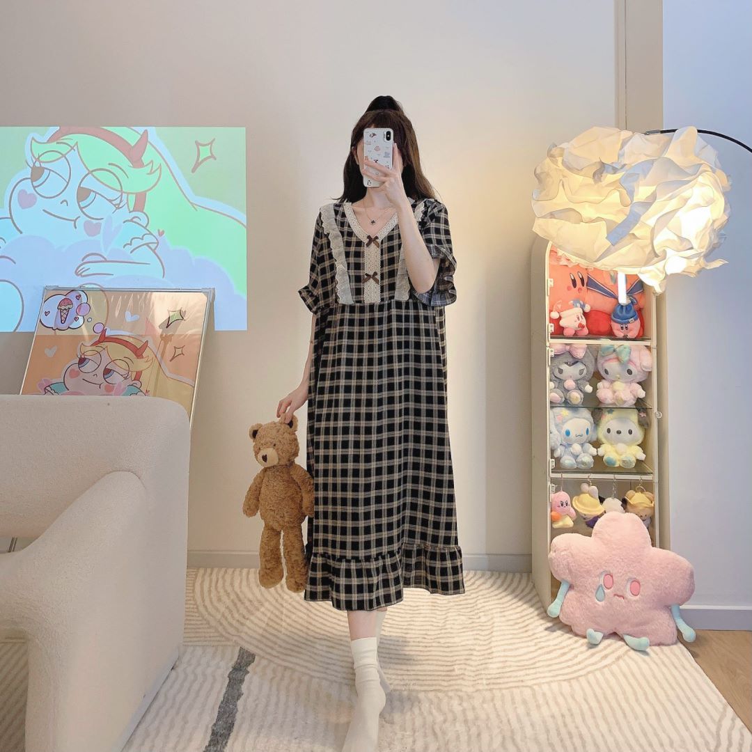 睡裙女夏季睡衣2025新款宽松休闲甜美卡通200斤家居服套装胖MM