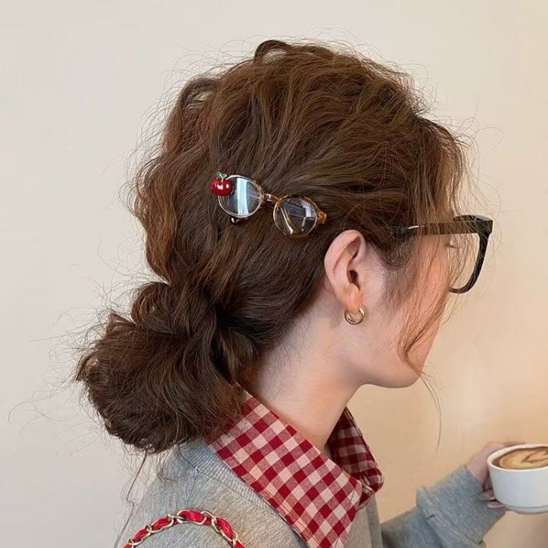 韩系ins苹果眼镜发夹女侧边夹前额刘海夹高端发卡时髦设计感头饰