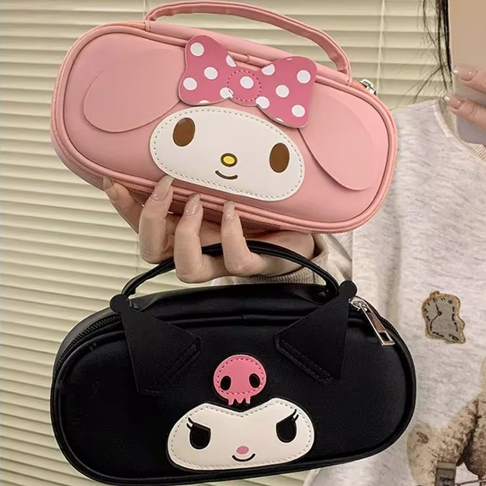 日系三丽鸥PU手提化妆包库洛米美乐蒂学生文具盒大容量收纳包笔袋