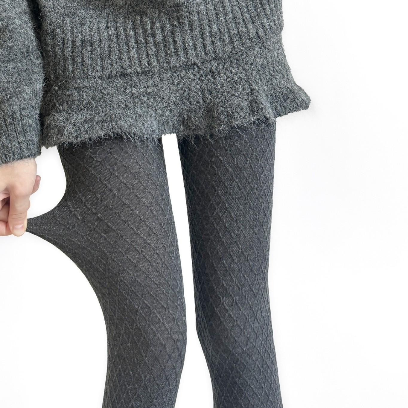 秋冬气质小菱格提花感打底裤显瘦连脚灰色连裤袜叠穿百搭裤袜