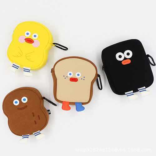 韩国romane吐司企鹅狗狗口红唇膏化妆包零钱卡包收纳包刺绣卡通