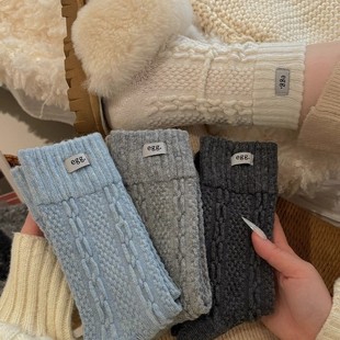 羊毛加厚保暖中筒麻花egg袜子布标冬季 ins秋冬百搭长袜堆堆