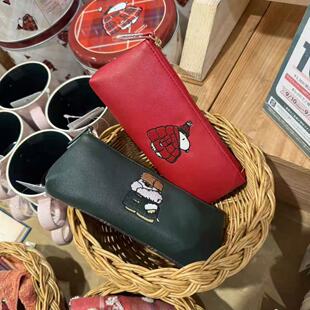 日系史努比奥拉夫皮质笔袋卡通刺绣图案随身化妆包拉链文具收纳包