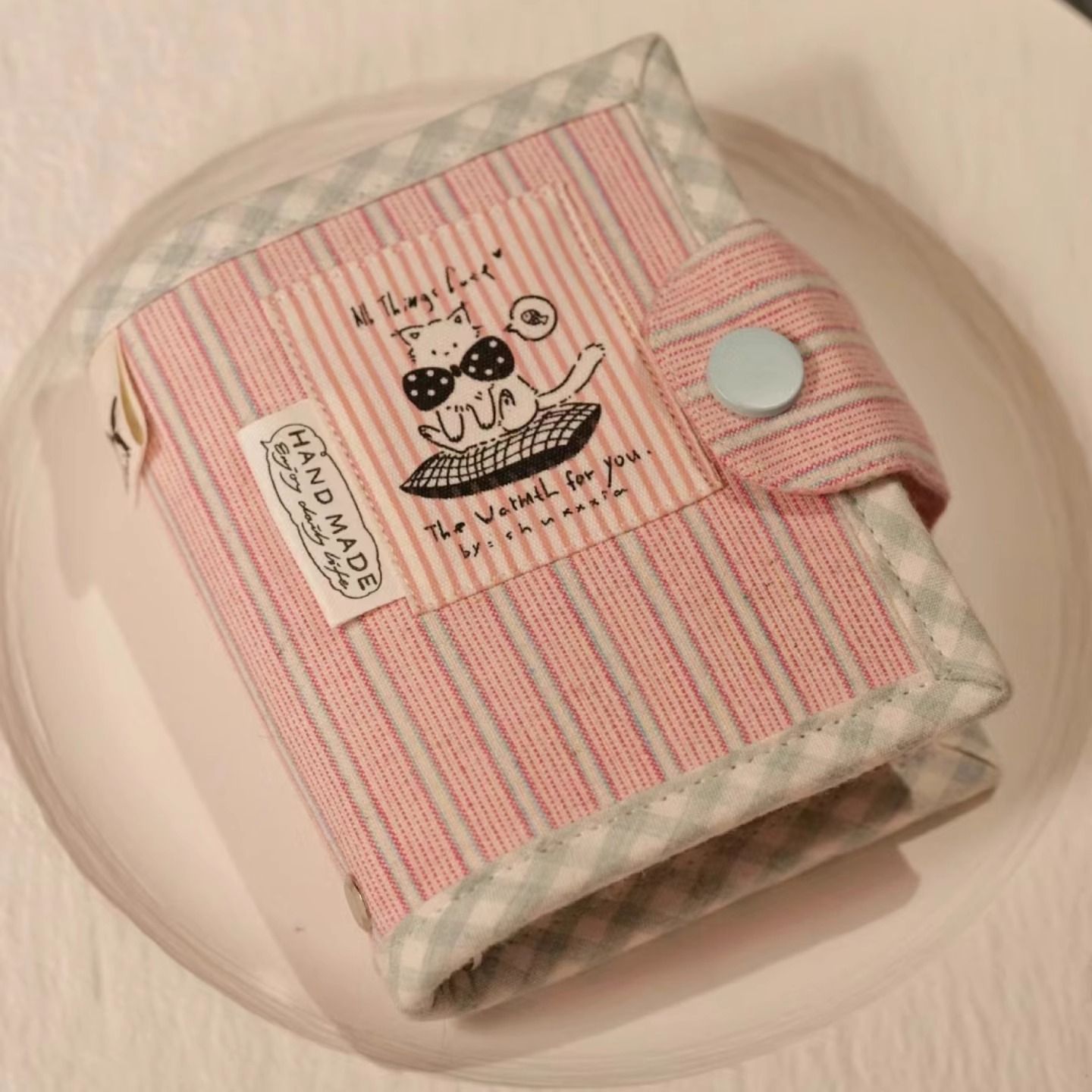 小红书同款猫咪粉条纹m5活页手帐本古早风老土布学生便携口袋本
