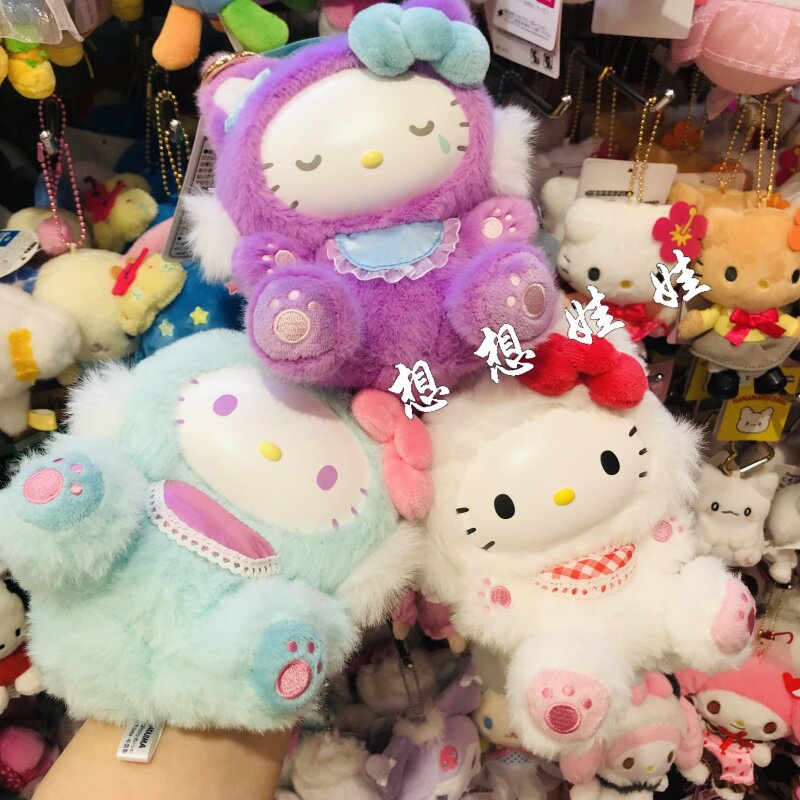 日本三丽鸥hello kitty快乐猫咪搪胶脸毛绒公仔钥匙扣圈挂件包挂