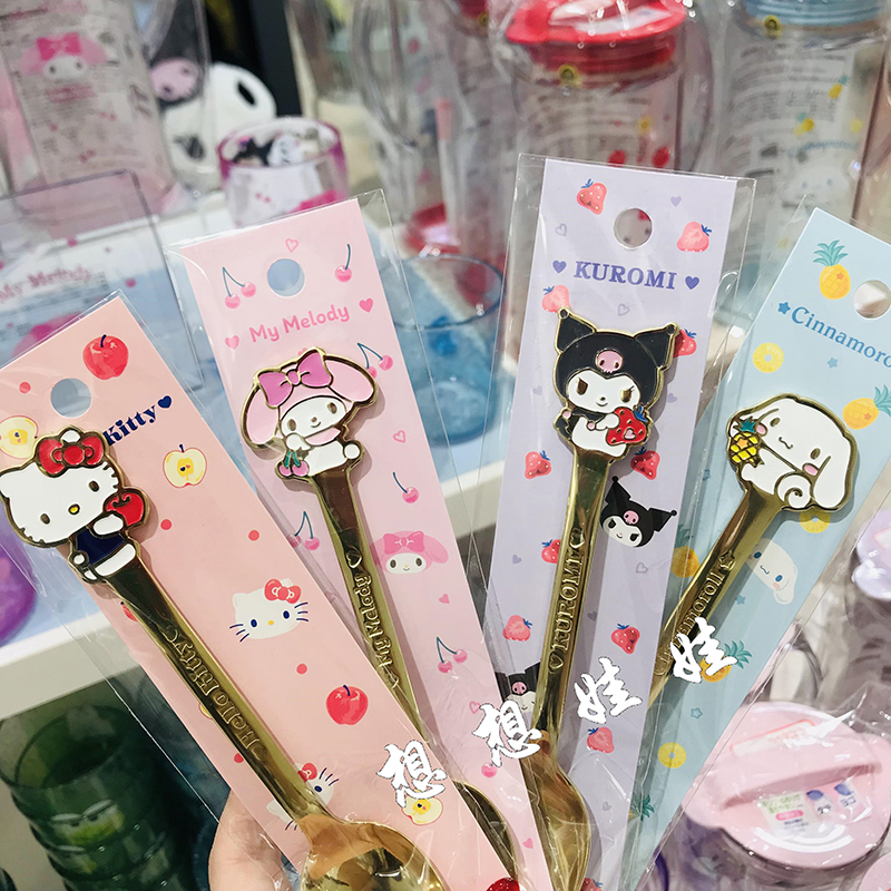 现货日本三丽鸥kitty美乐蒂玉桂狗库洛米不锈钢勺子水果甜品餐具