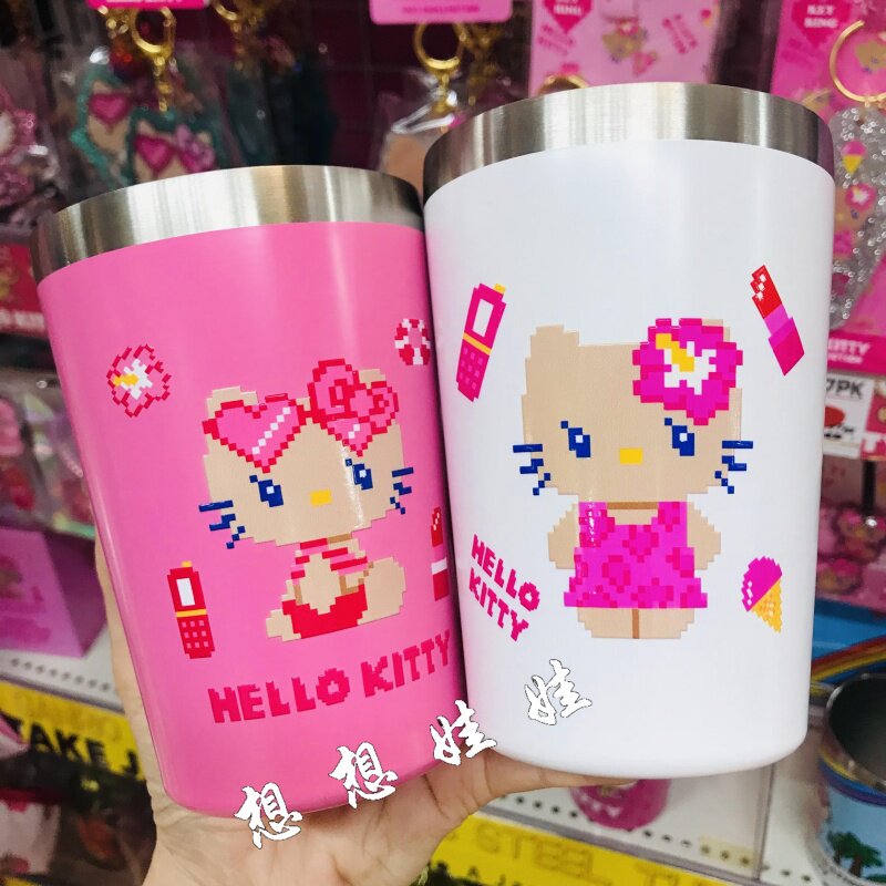 现日本三丽鸥kitty黑皮比基尼豹纹不锈钢保冷保温杯水杯喝水杯子
