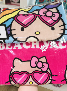 现日本三丽鸥kitty黑皮沙滩限定刺绣纯棉洗脸擦手汗毛巾方巾手帕