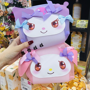 现货日本美乐蒂melody库洛米蝴蝶结爱心眼透明网纱收纳袋化妆包袋