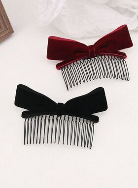 立体蝴蝶结刘海梳/新娘刘海碎发发梳倒插梳新年简约黑色红色发梳