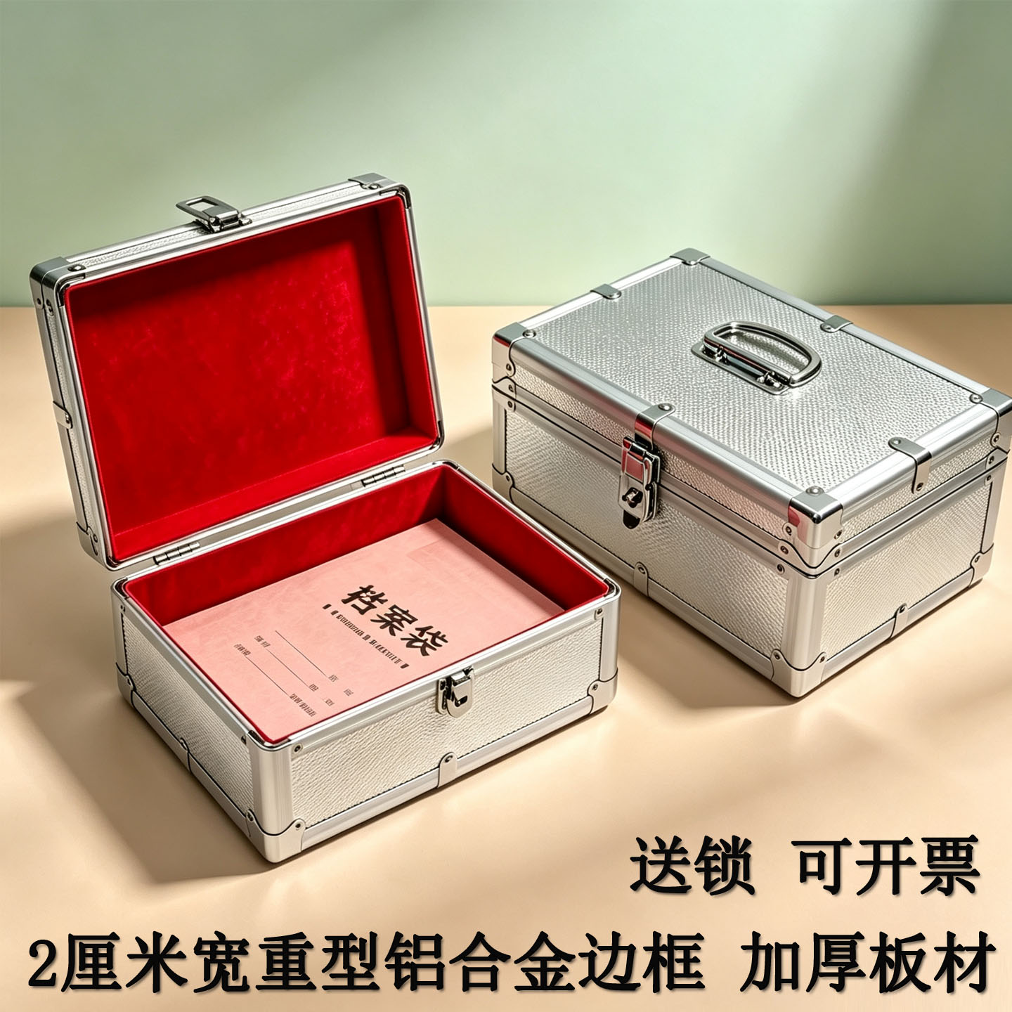 铝合金工具箱加厚双锁密码手提收纳箱储物箱带锁文件箱存钱票据箱