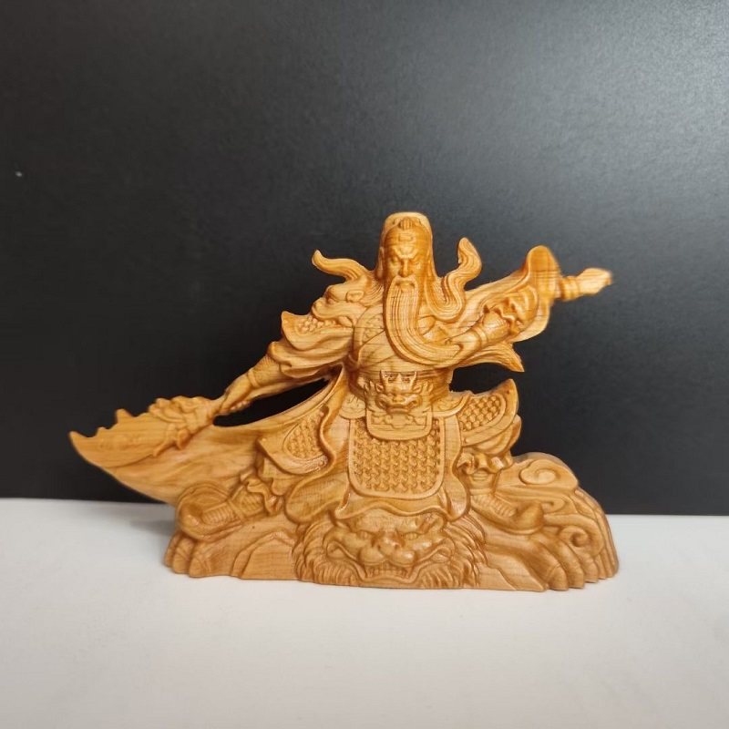 崖柏木武财神关二爷木质雕刻关公神像客厅玄关装饰汽车载摆件