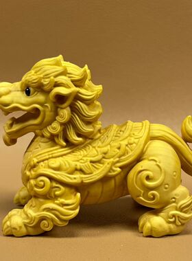 黄杨木麒麟文玩手把件车载摆件