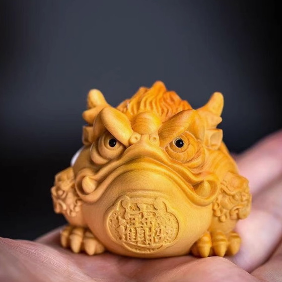 崖柏霸王三足金蟾木雕实木雕刻蛤蟆青蛙工艺品手把件随身文玩