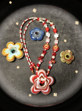 原创设计进口捷克琉璃搭尼泊尔花系列小众设计感高级轻奢百搭项链