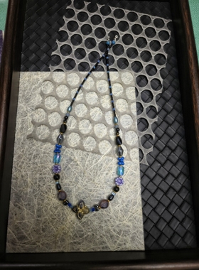 纯手工进口捷克琉璃蓝黑色简约项链女精致小众项链