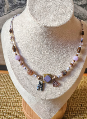 新款小众设计感复古捷克琉璃紫棕色系女百搭项链