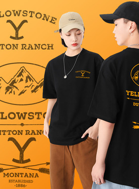 美剧黄石短袖t恤男Yellowstone T-shirt达顿农场印花宽松纯棉夏装