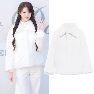 张元英同款翻领白色短款羽绒服女冬季90白鸭绒宽松保暖面包服25潮