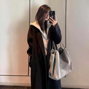25正肩长款碳黑色双面羊绒大衣女2025新款冬季加厚羊毛呢子外女潮