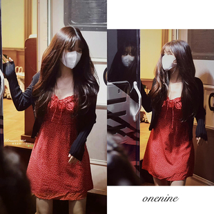 甜美风格 25款 波点连衣裙 红色泰式 高腰A字裙 露思同款