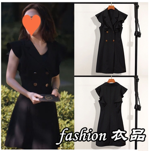 连衣裙女潮 2023夏荷叶边西装 香港秦岚怪你过分美丽莫向晚同款 新款