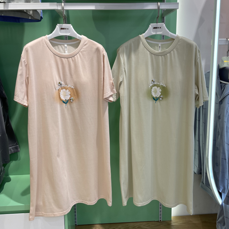 新1系女夏季圆领短袖睡裙家居裙