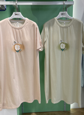 新一系XK62810新1系女生夏季清新圆领凉爽舒适短袖睡裙家居裙