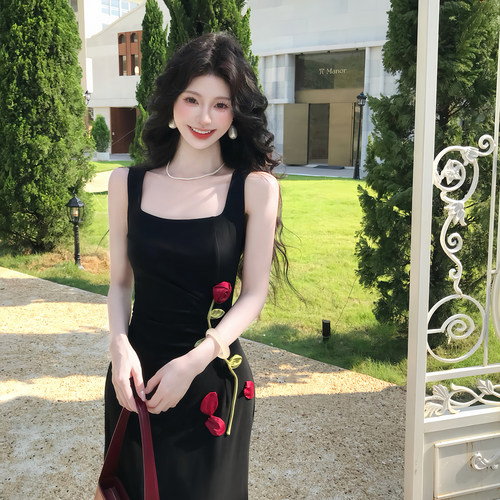 赫本风立体玫瑰收腰显瘦连衣裙