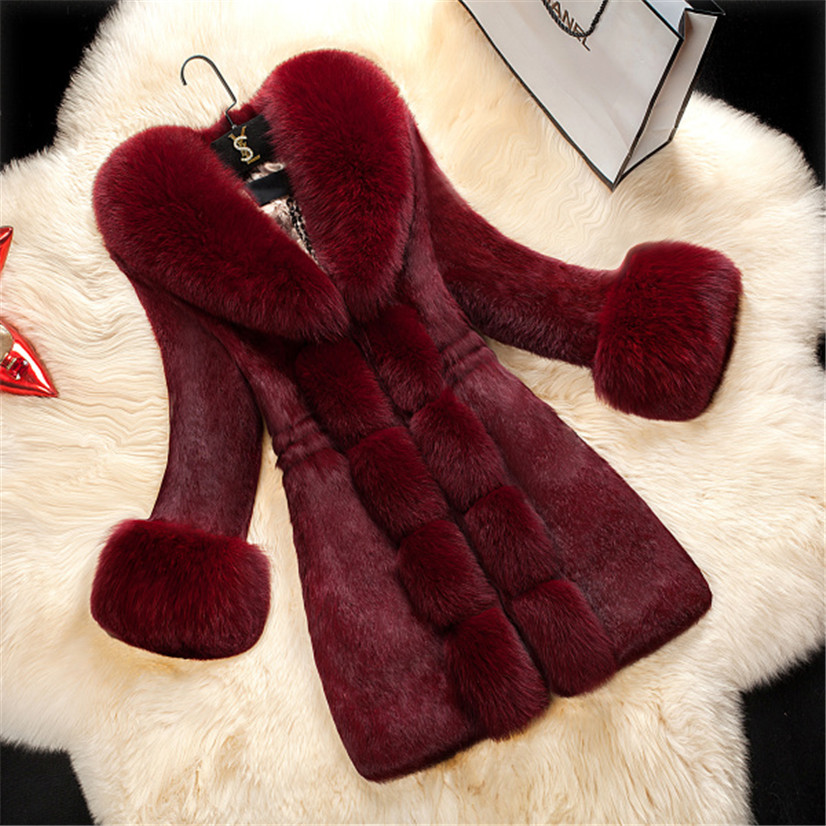Winter new Haining imitation fur high end rabbit hair imitation woman's coat medium length slim Korean coat