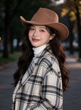 秋冬毛呢西部牛仔帽女复古宽檐礼帽户外出游氛围感百搭遮阳帽子