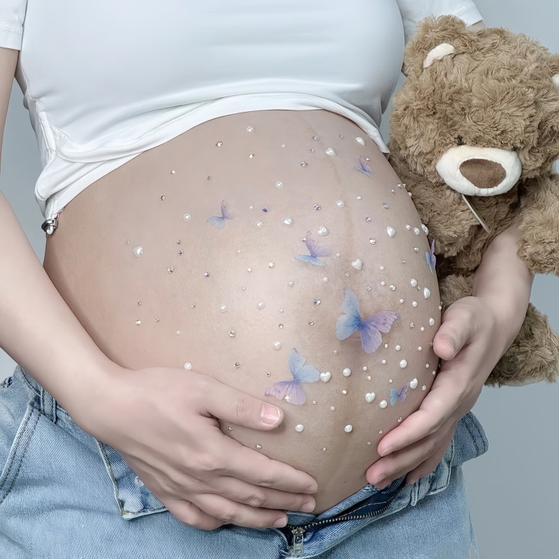 孕妇照贴纸孕期写真居家拍照道具大肚子孕肚珍珠水晶钻石蝴蝶装饰