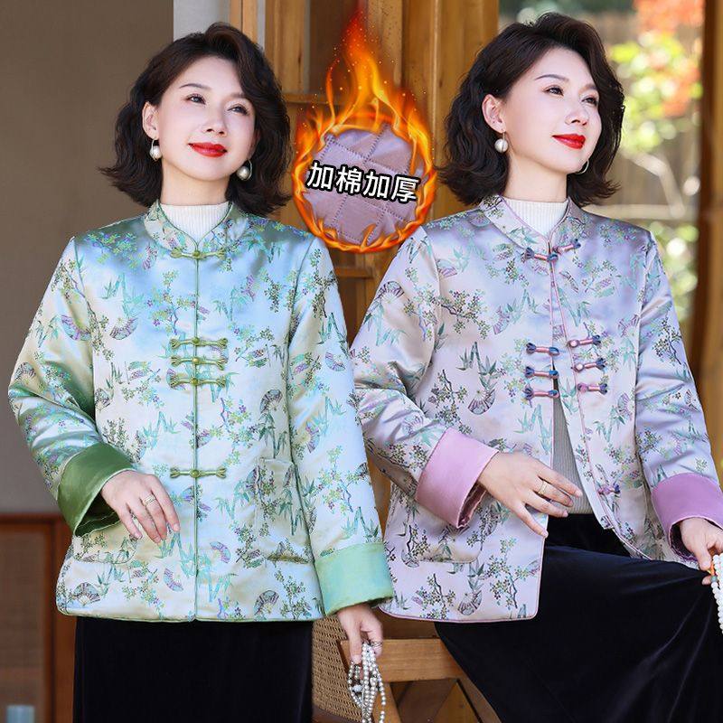新中式妈妈装外套加棉加厚中老年女装春秋款夹克中国风上衣服洋气