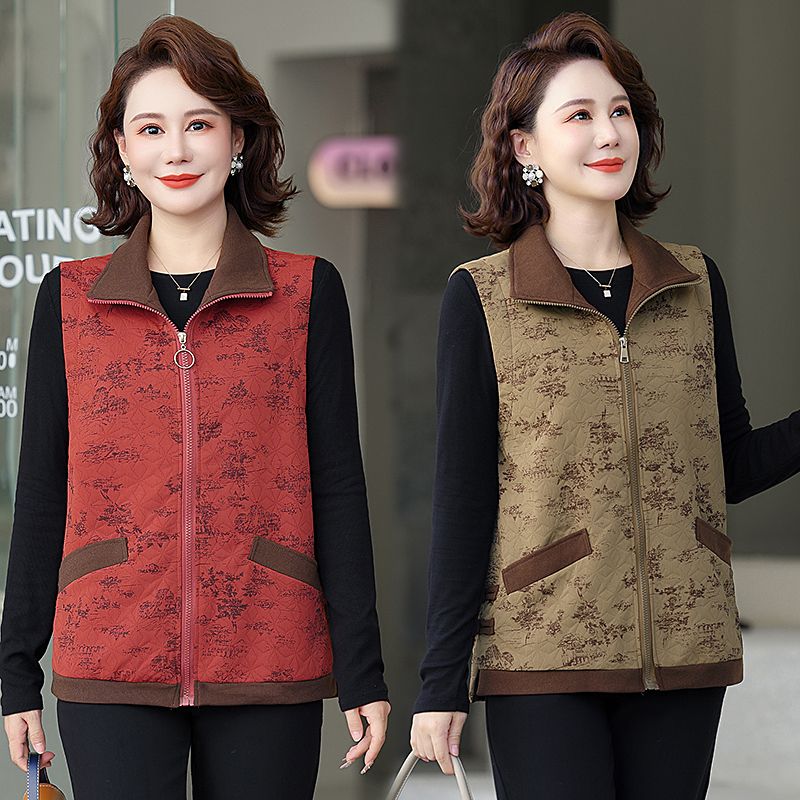 妈妈装春秋款马甲洋气翻领中老年女装坎肩洋气百搭上衣服气质马夹